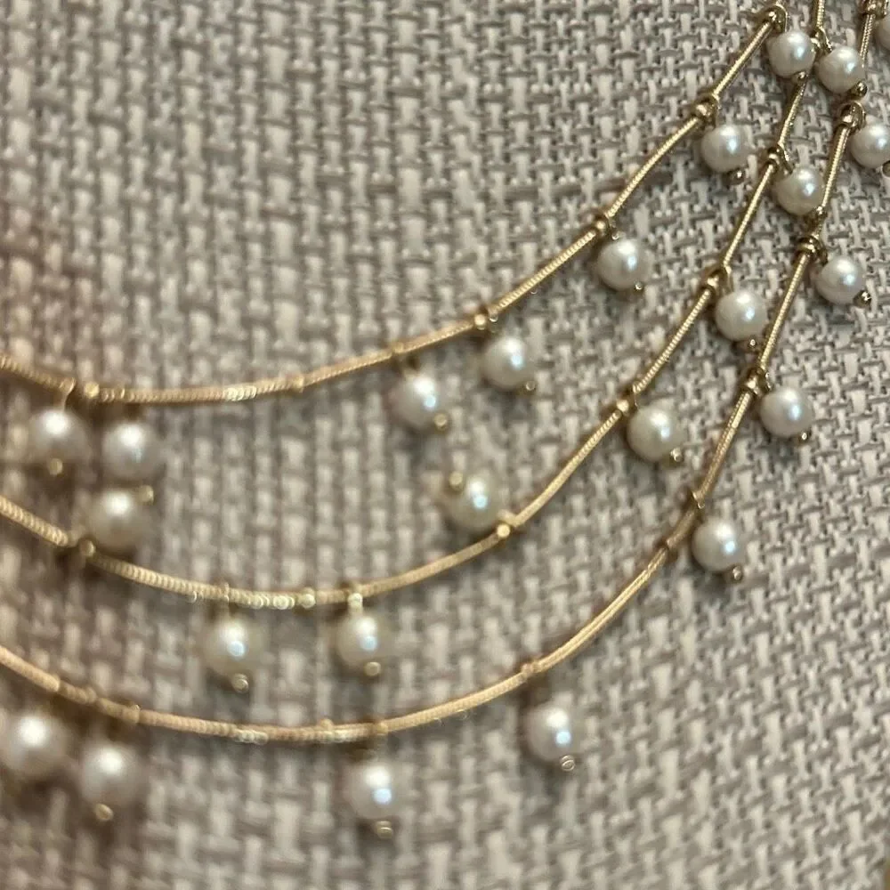 Anne Klein dainty 3 layer hanging pearl Necklace gold